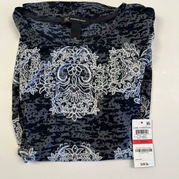 INC XS Twilight Blue Stud Burnout Top NWT - Picture 9 of 11